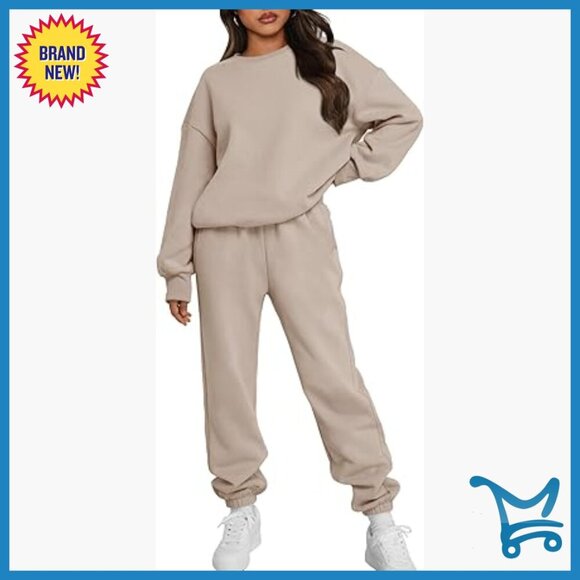 Pants - Oversized Crewneck Sweatshirt Set with Joggers, 50% Cotton 50% Polyester
